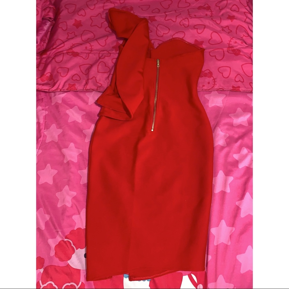 SHEIN One Shoulder Exaggerated Ruffle Trim Split Hem Dress ❤️ - Picture 6 of 8